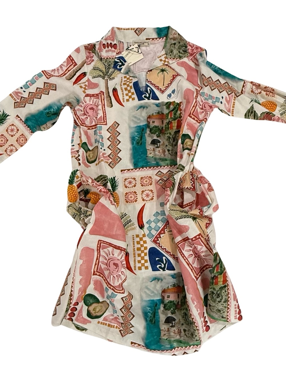 NWT Terzo Millennio Linen/Cotton Resort Kaftan Patchwork Dress Size Small Italy - Picture 6 of 12